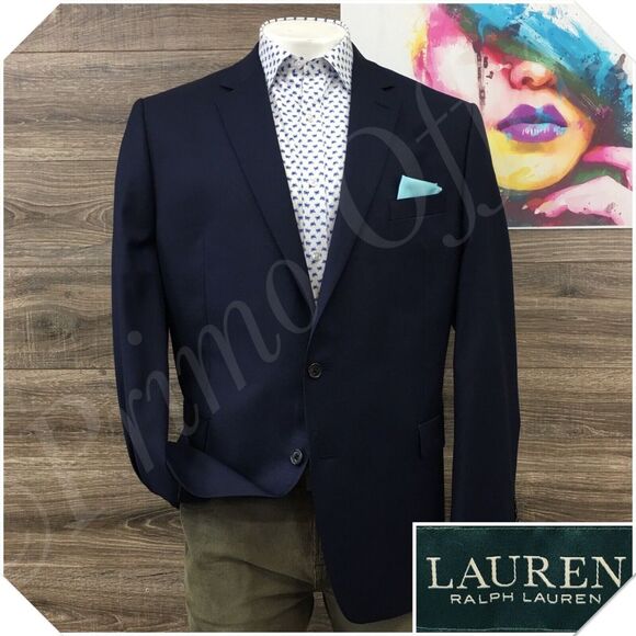 RALPH LAUREN‎ Mens Blazer Sport Coat Casual Jacket Size 46L Blue Wool Suit - Picture 1 of 12
